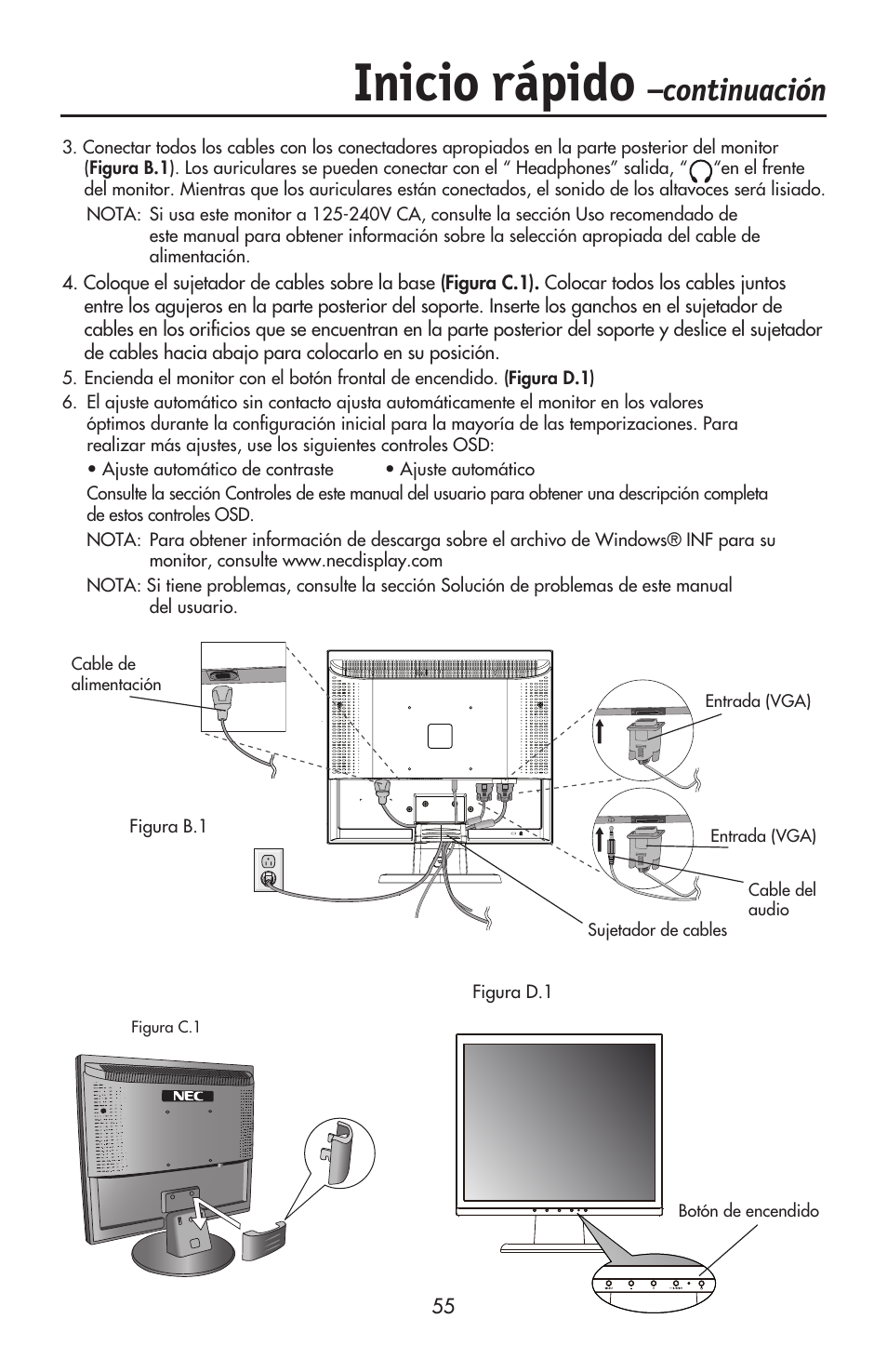 Inicio rápido, Continuación | NEC ACCUSYNC LCD93VX User Manual | Page 56 / 79