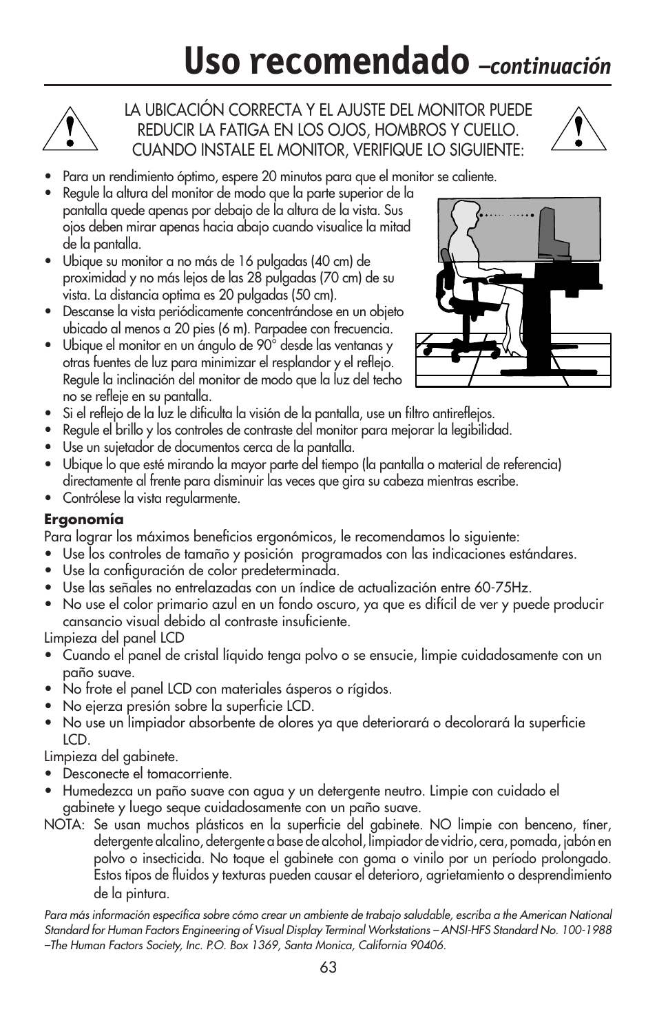 Uso recomendado, Continuación | NEC ACCUSYNC LCD93VX User Manual | Page 64 / 79
