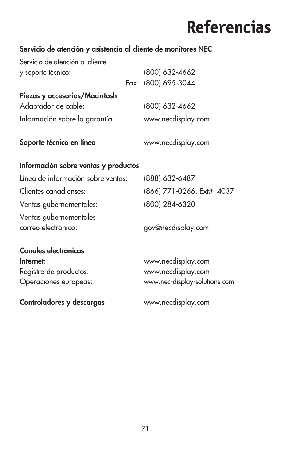 Referencias | NEC ACCUSYNC LCD93VX User Manual | Page 72 / 79
