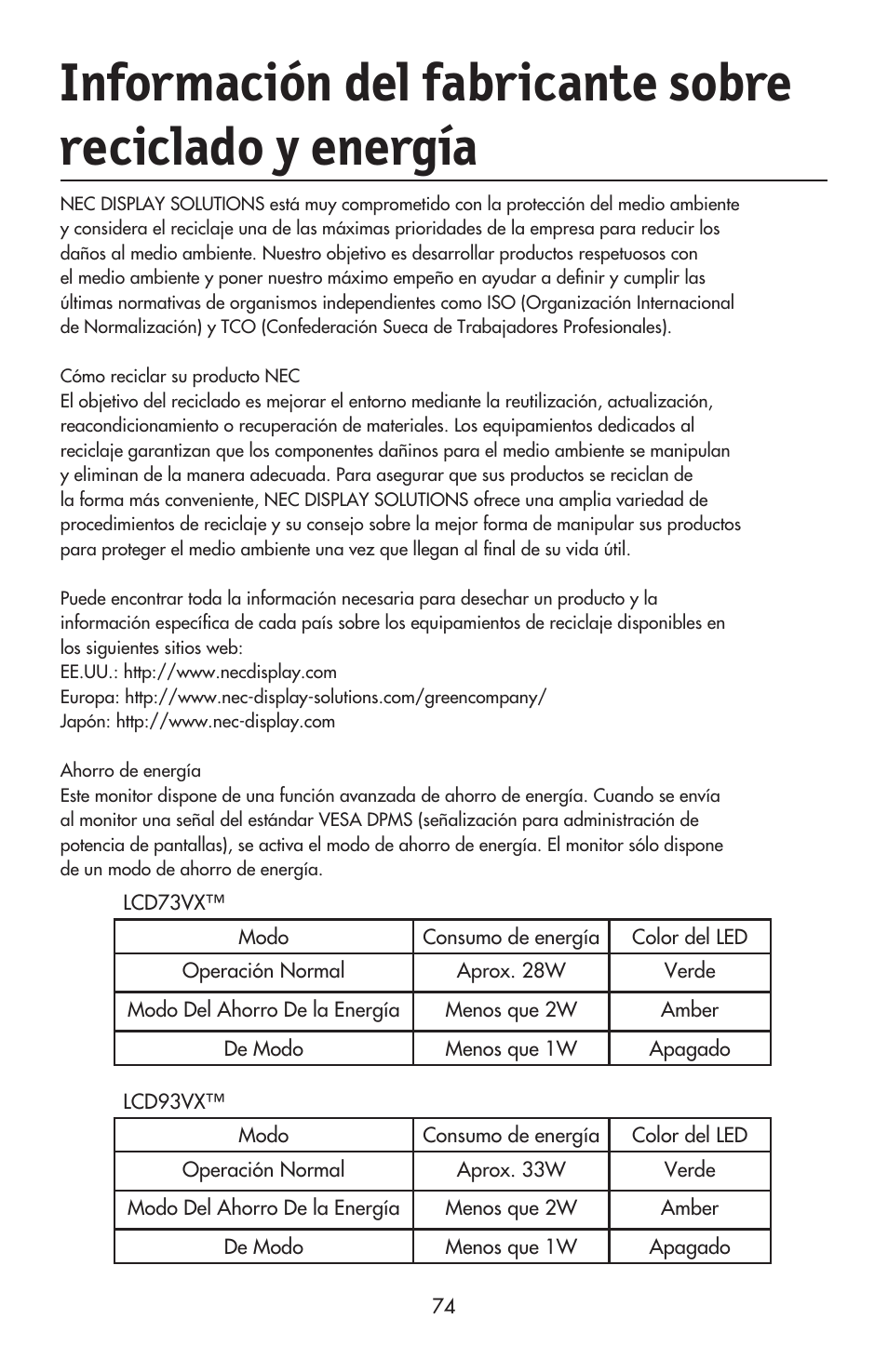 NEC ACCUSYNC LCD93VX User Manual | Page 75 / 79