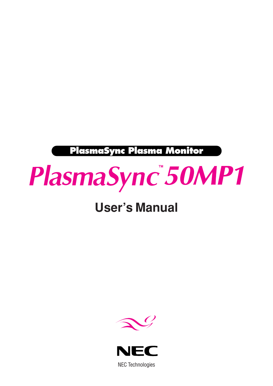 NEC PlasmaSync 50MP1 User Manual | 60 pages