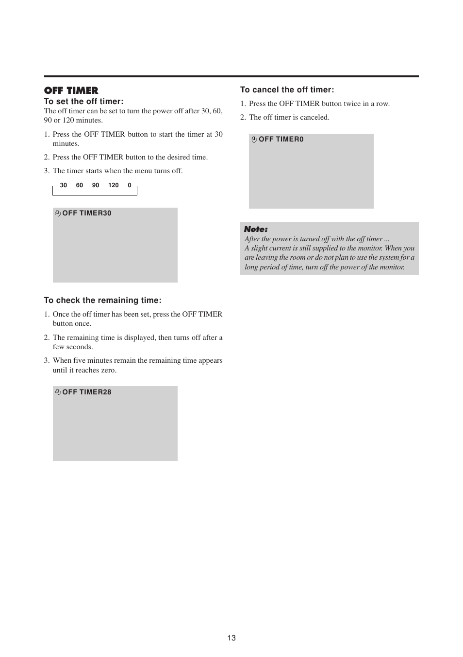 Off timer | NEC PlasmaSync 50MP1 User Manual | Page 20 / 60