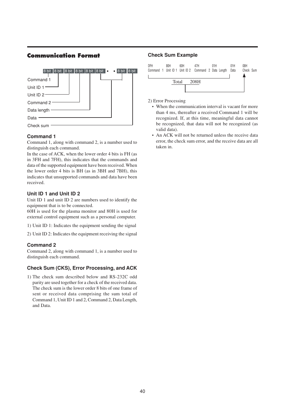 Communication format | NEC PlasmaSync 50MP1 User Manual | Page 47 / 60