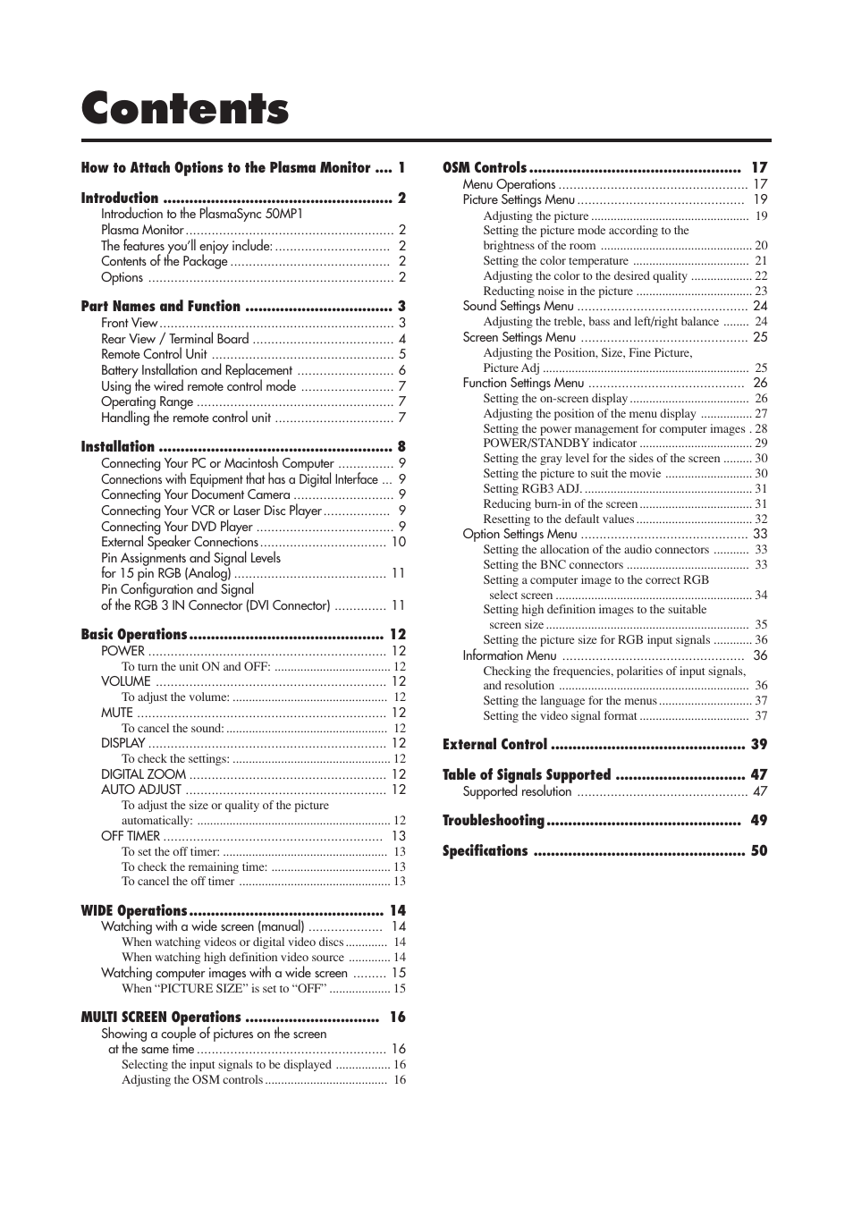 NEC PlasmaSync 50MP1 User Manual | Page 7 / 60