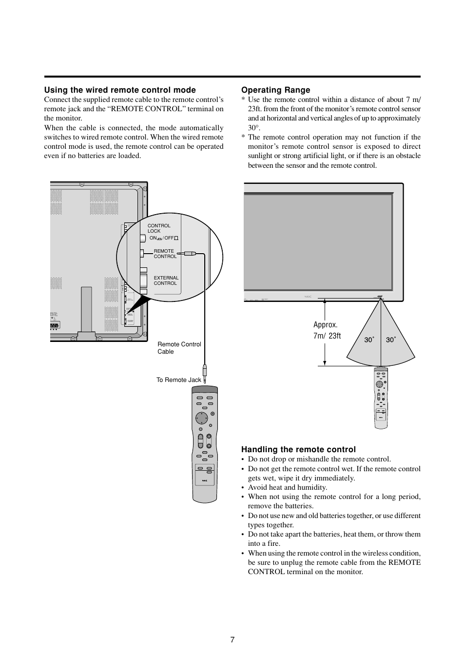 Remote control cable to remote jack | NEC PlasmaSync 50MP2 User Manual | Page 14 / 68