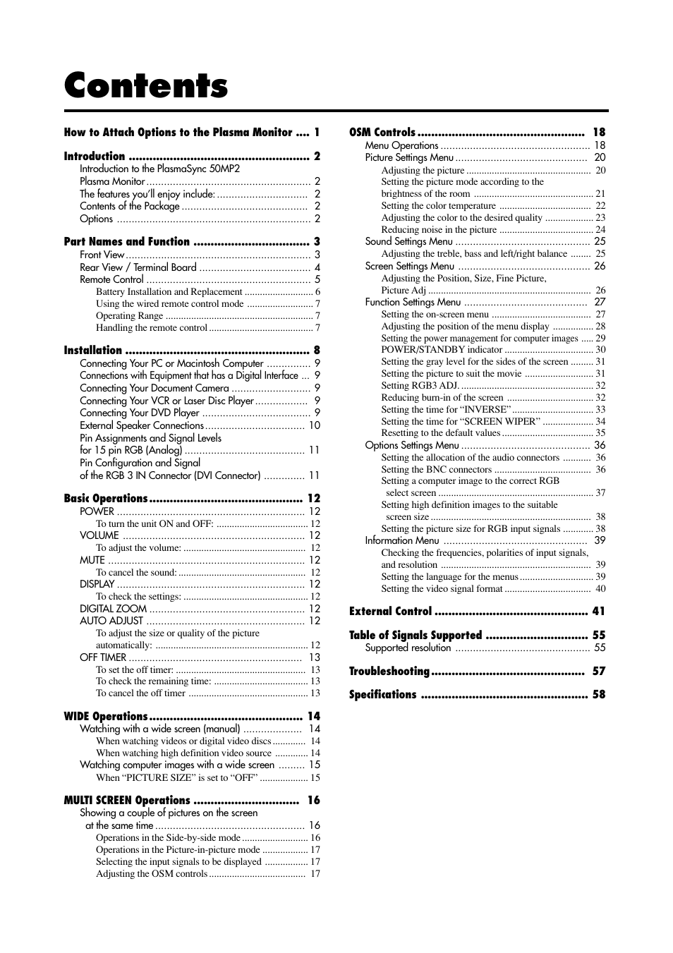 NEC PlasmaSync 50MP2 User Manual | Page 7 / 68