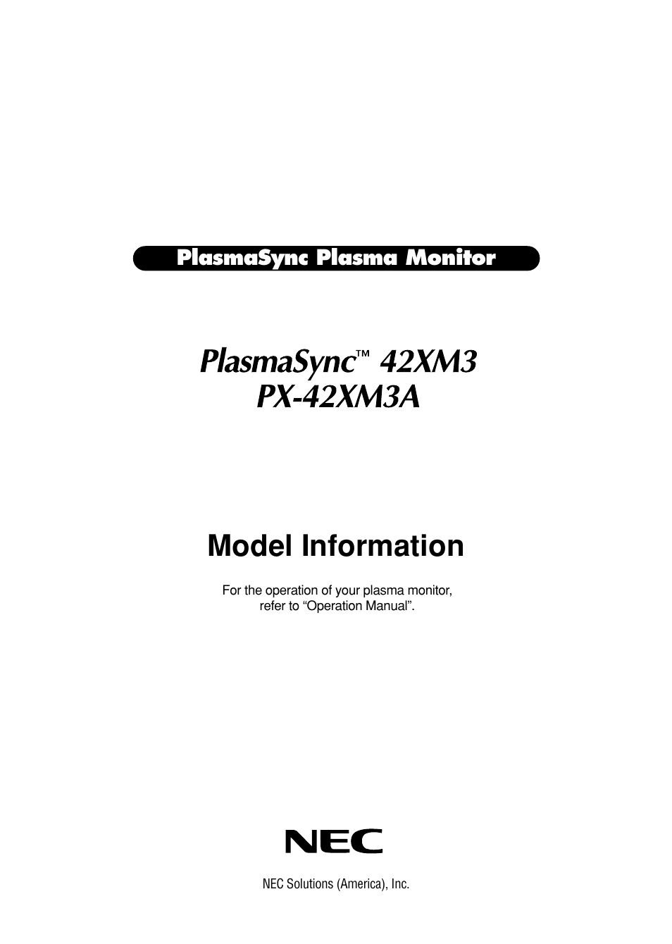 NEC 42XM3 PX-42XM3A User Manual | 8 pages