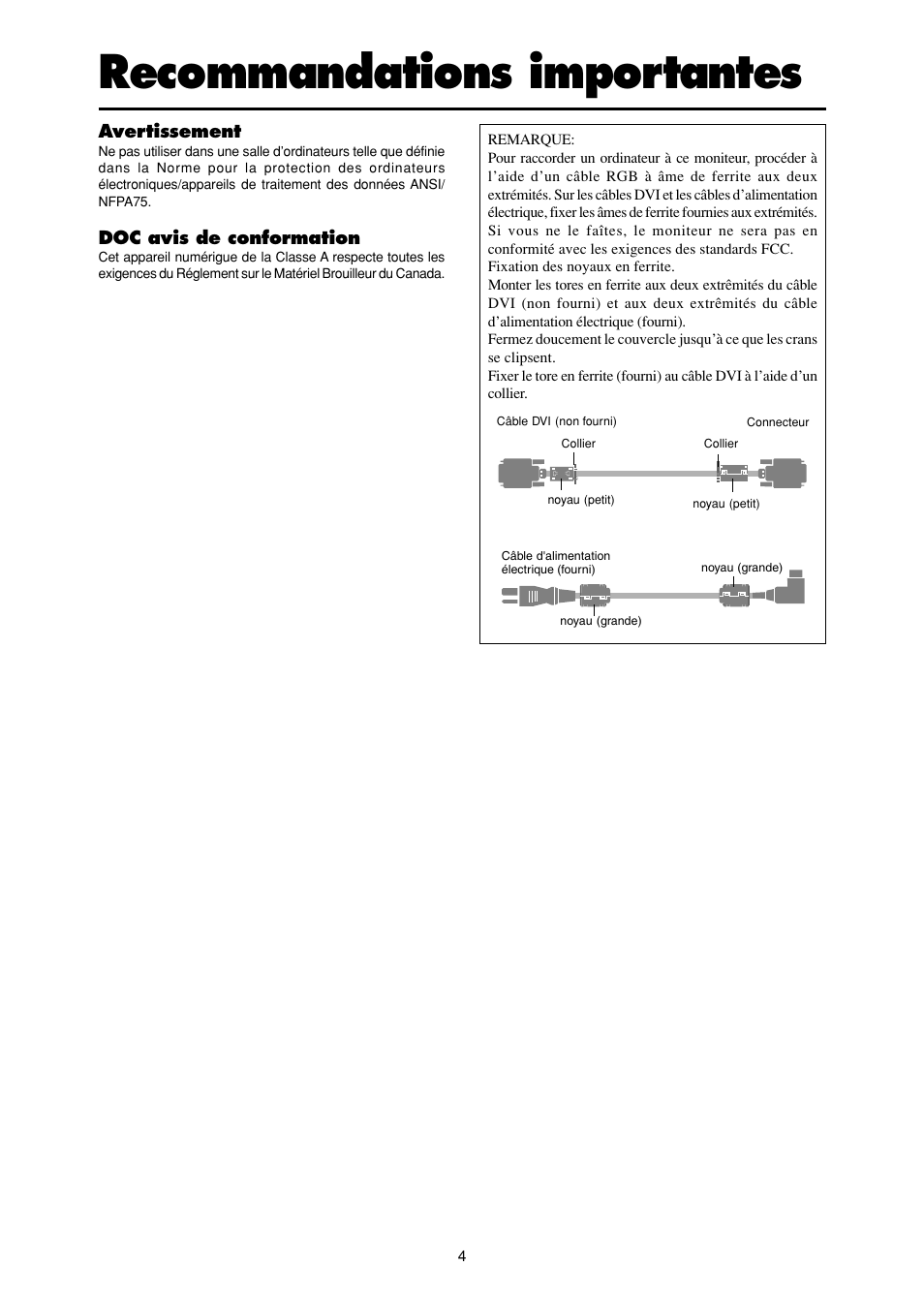 Recommandations importantes | NEC 42XM3 PX-42XM3A User Manual | Page 4 / 8