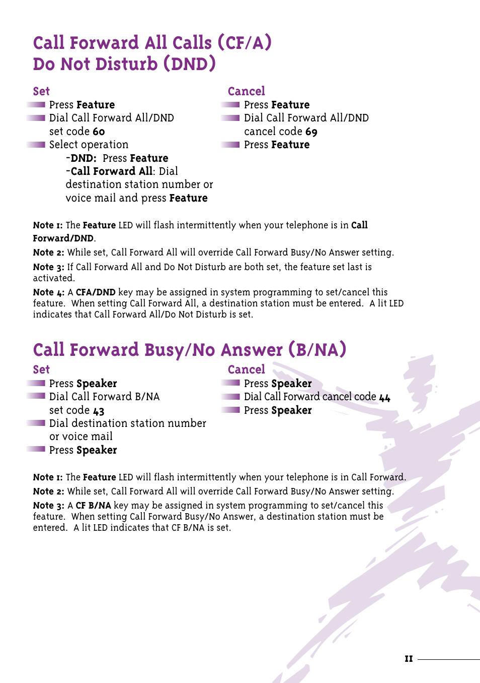 Call forward busy / no answer (b / na) | NEC Xen User Manual | Page 13 / 24