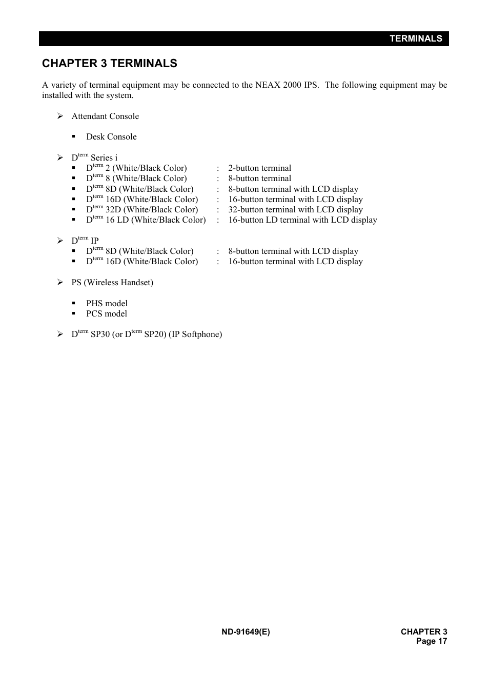 Chapter 3 terminals | NEC NEAX2000 ND-91649 User Manual | Page 25 / 58