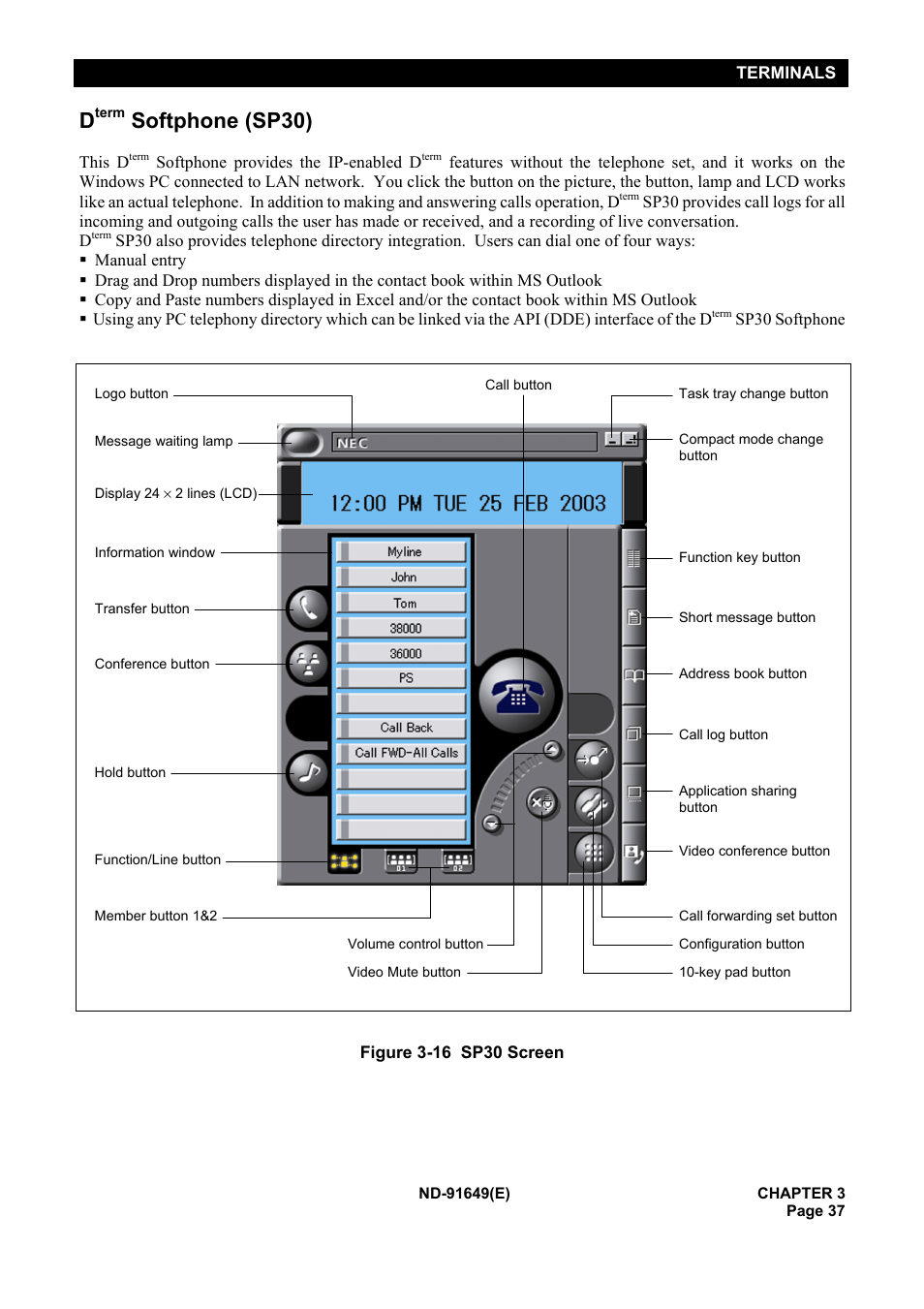 Dterm softphone (sp30), Softphone (sp30) | NEC NEAX2000 ND-91649 User Manual | Page 45 / 58