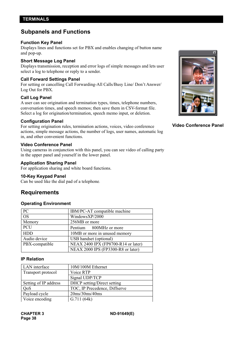 Subpanels and functions, Requirements | NEC NEAX2000 ND-91649 User Manual | Page 46 / 58