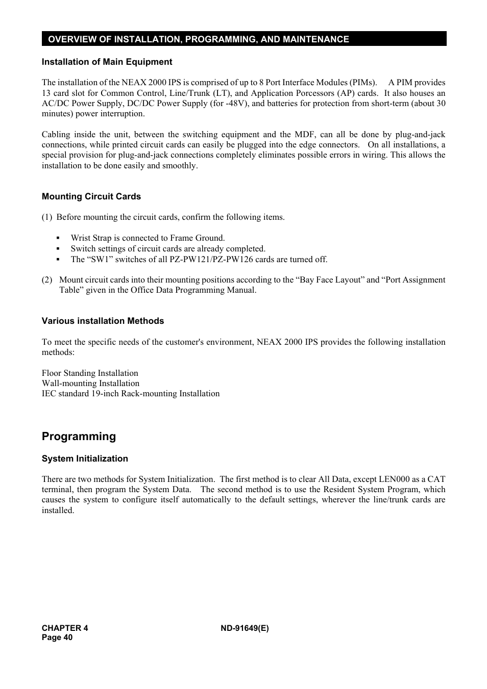 Programming | NEC NEAX2000 ND-91649 User Manual | Page 48 / 58