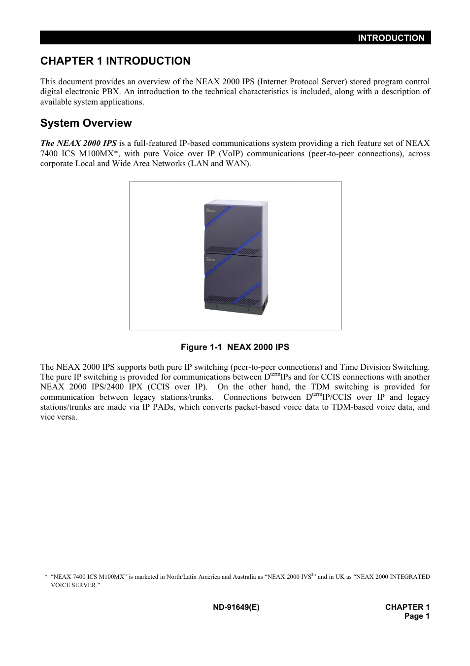 Chapter 1 introduction, System overview | NEC NEAX2000 ND-91649 User Manual | Page 9 / 58