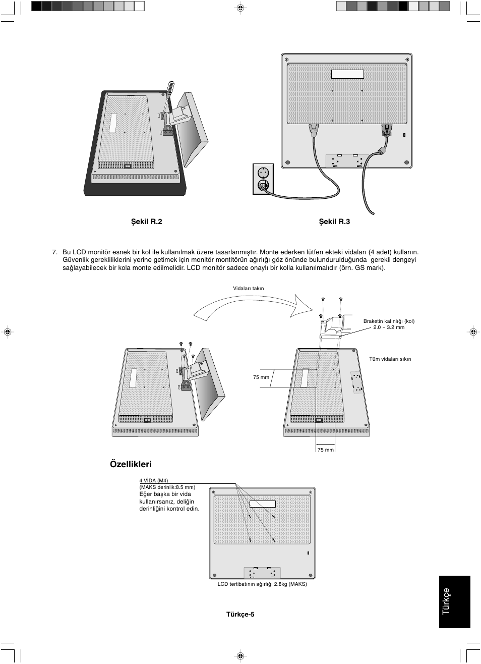 Türkçe, Özellikleri | NEC LCD1501 User Manual | Page 111 / 118