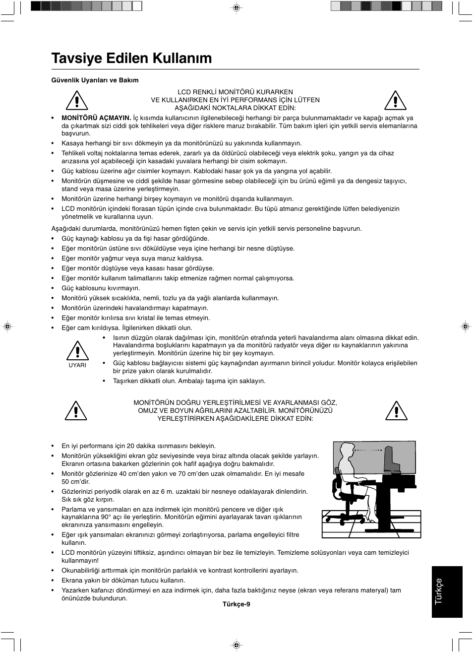 Tavsiye edilen kullan∂m, Türkçe | NEC LCD1501 User Manual | Page 115 / 118