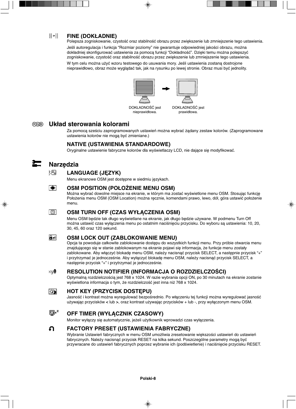 Uk∏ad sterowania kolorami, Narz´dzia | NEC LCD1501 User Manual | Page 94 / 118