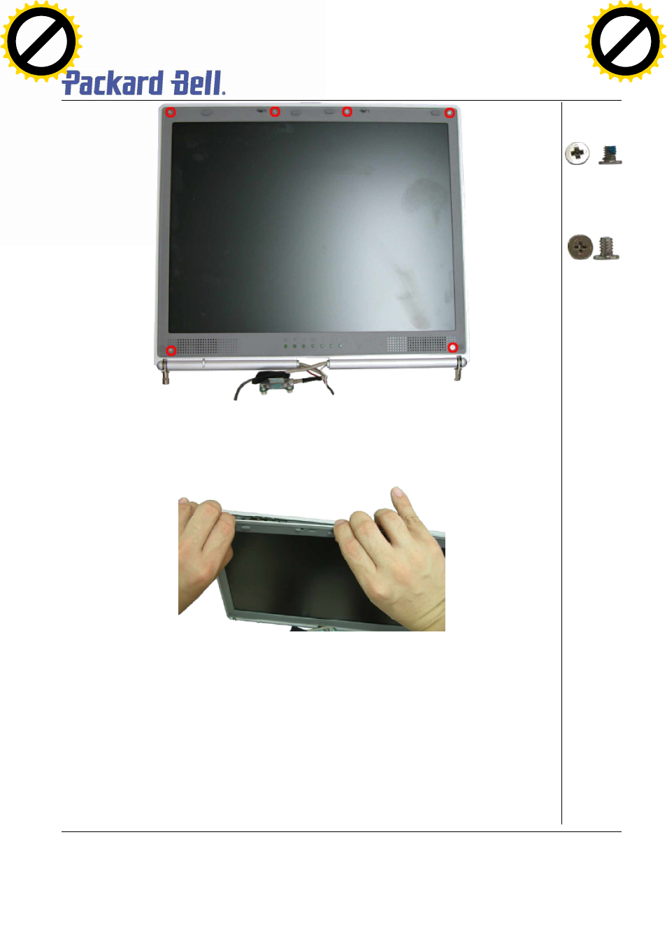 Page 15, Ab b, Fig. 22 screws on the lcd module | Fig. 23 removing the lcd bezel | NEC T5 User Manual | Page 15 / 24