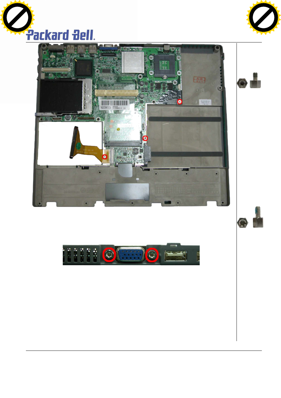 Page 21, Ba a, Fig. 33 removing the main board screws | Fig. 34 disconnecting the vga connector | NEC T5 User Manual | Page 21 / 24