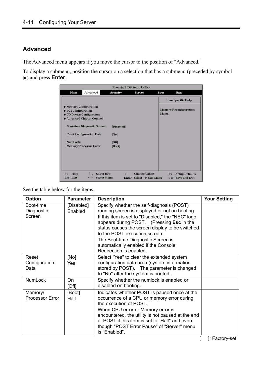 Advanced | NEC Server 140Rc-4 User Manual | Page 124 / 400