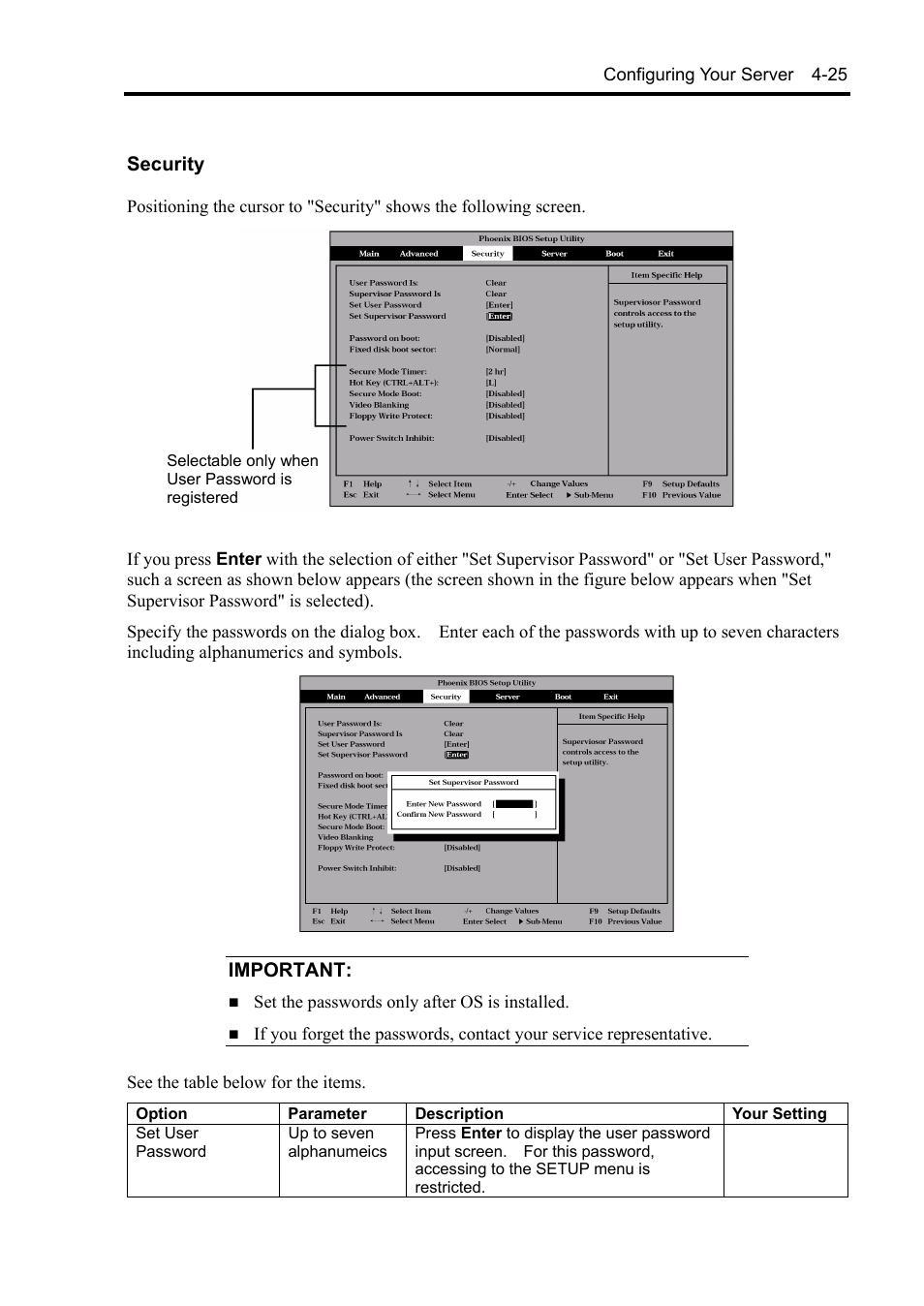 Security, Important | NEC Server 140Rc-4 User Manual | Page 135 / 400