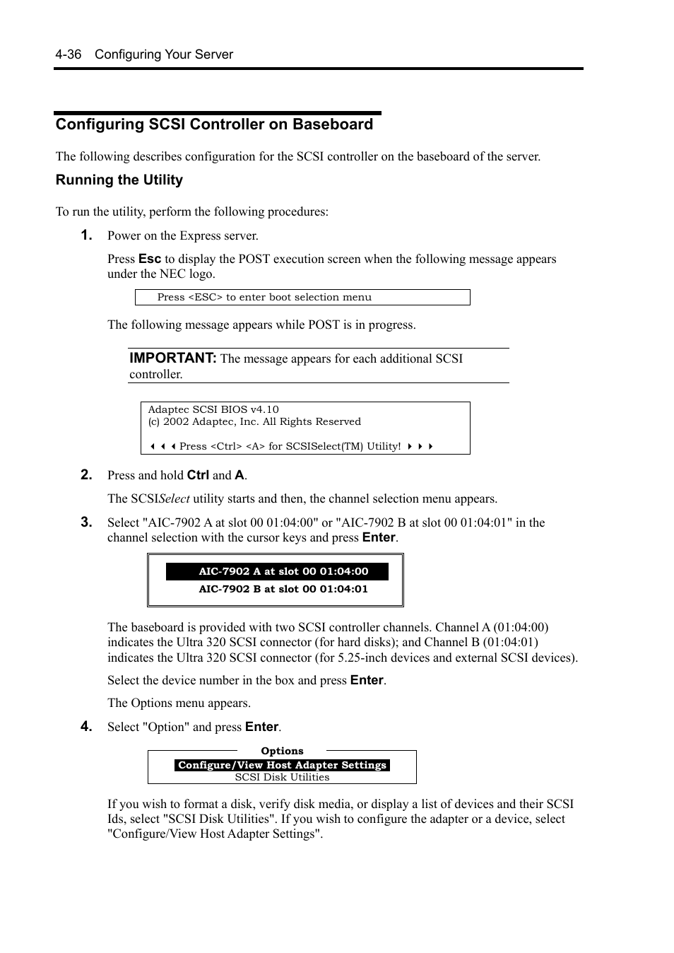 Configuring scsi controller on baseboard | NEC Server 140Rc-4 User Manual | Page 146 / 400