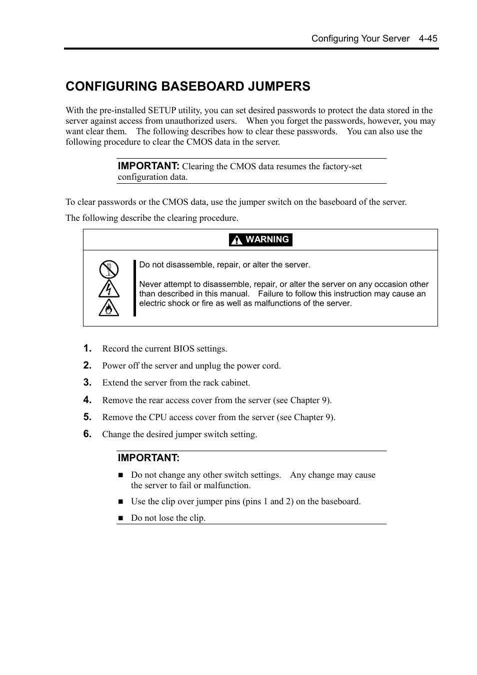 Configuring baseboard jumpers | NEC Server 140Rc-4 User Manual | Page 155 / 400