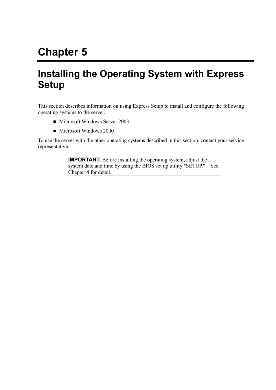 Installing the operating system with express setup, Chapter 5 | NEC Server 140Rc-4 User Manual | Page 157 / 400