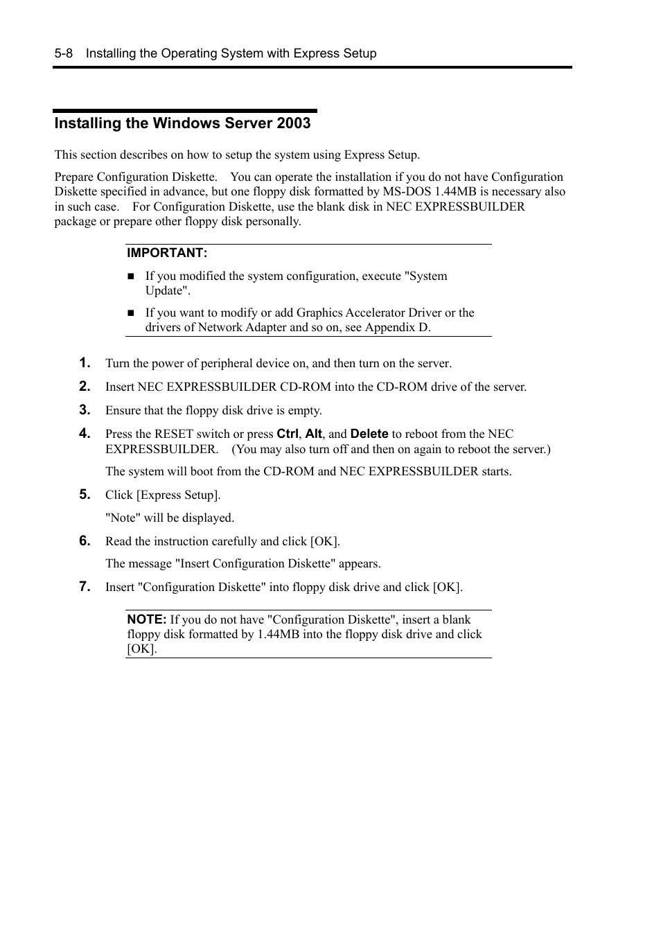 Installing the windows server 2003 | NEC Server 140Rc-4 User Manual | Page 164 / 400