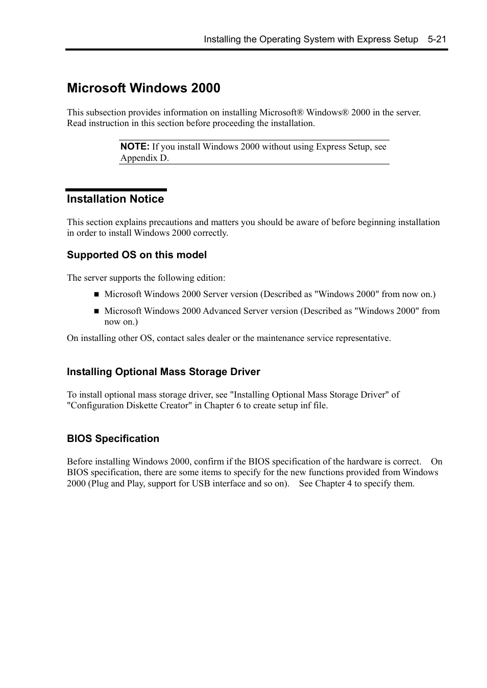 Microsoft windows 2000, Installation notice | NEC Server 140Rc-4 User Manual | Page 177 / 400