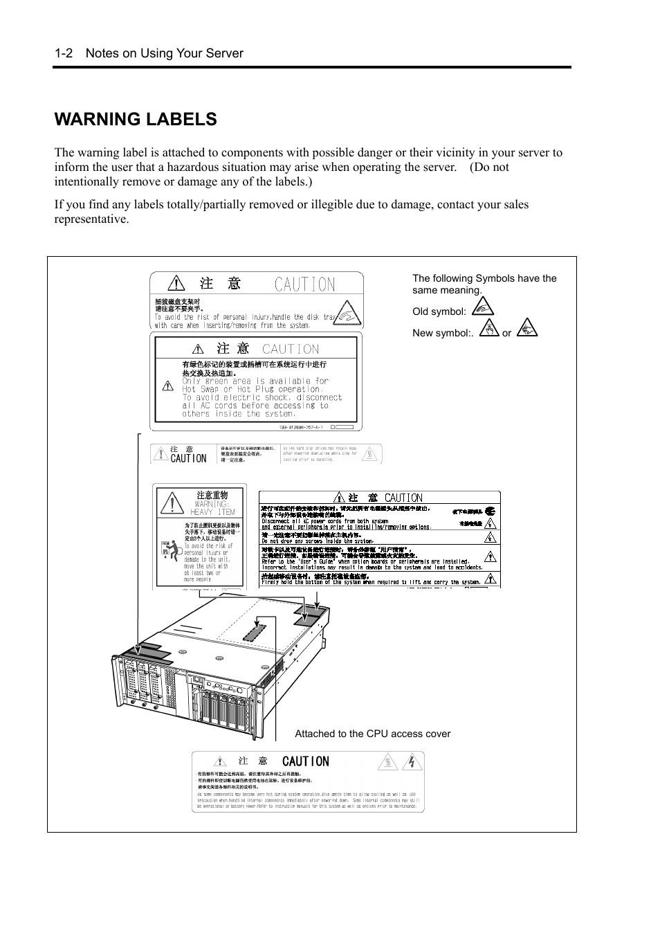 Warning labels | NEC Server 140Rc-4 User Manual | Page 18 / 400