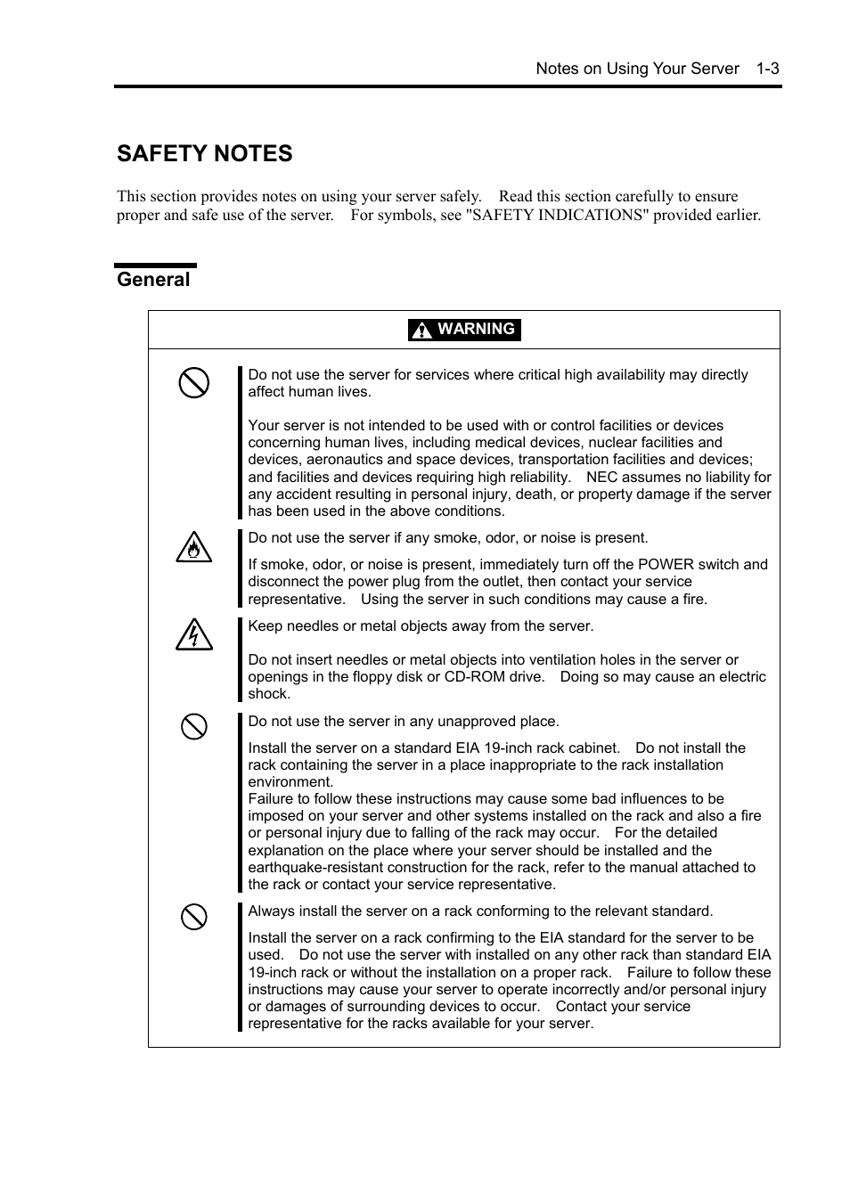 Safety notes, General | NEC Server 140Rc-4 User Manual | Page 19 / 400