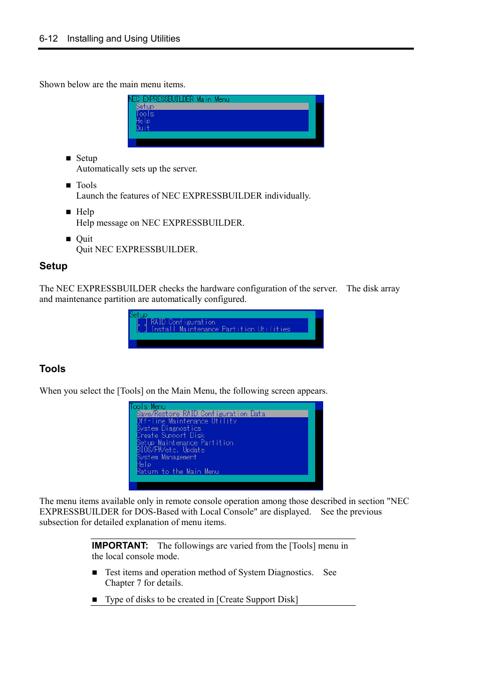 Setup, Tools | NEC Server 140Rc-4 User Manual | Page 208 / 400