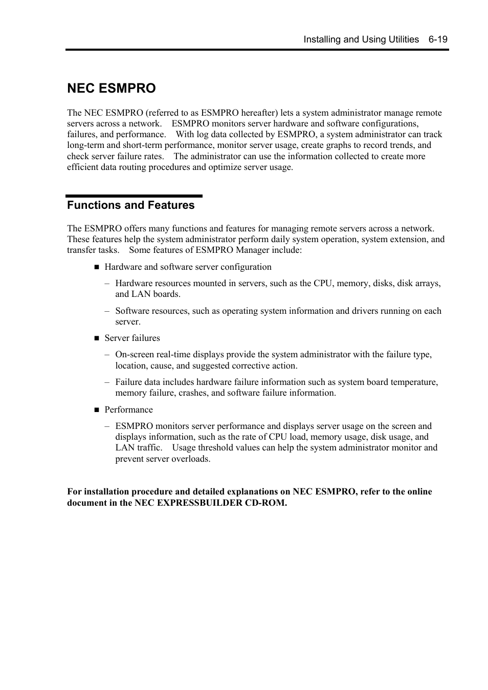 Nec esmpro, Functions and features | NEC Server 140Rc-4 User Manual | Page 215 / 400