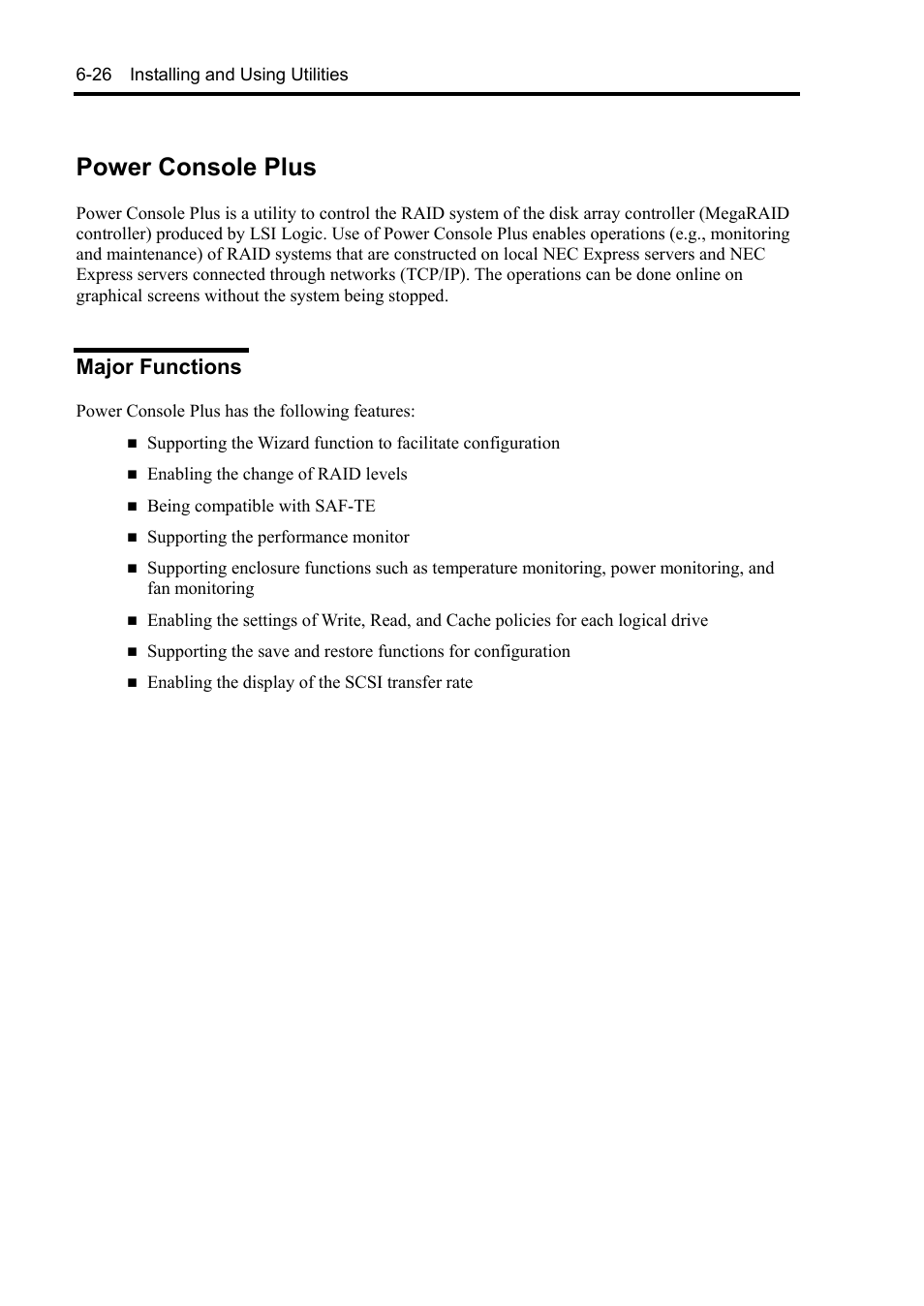 Power console plus, Major functions | NEC Server 140Rc-4 User Manual | Page 222 / 400