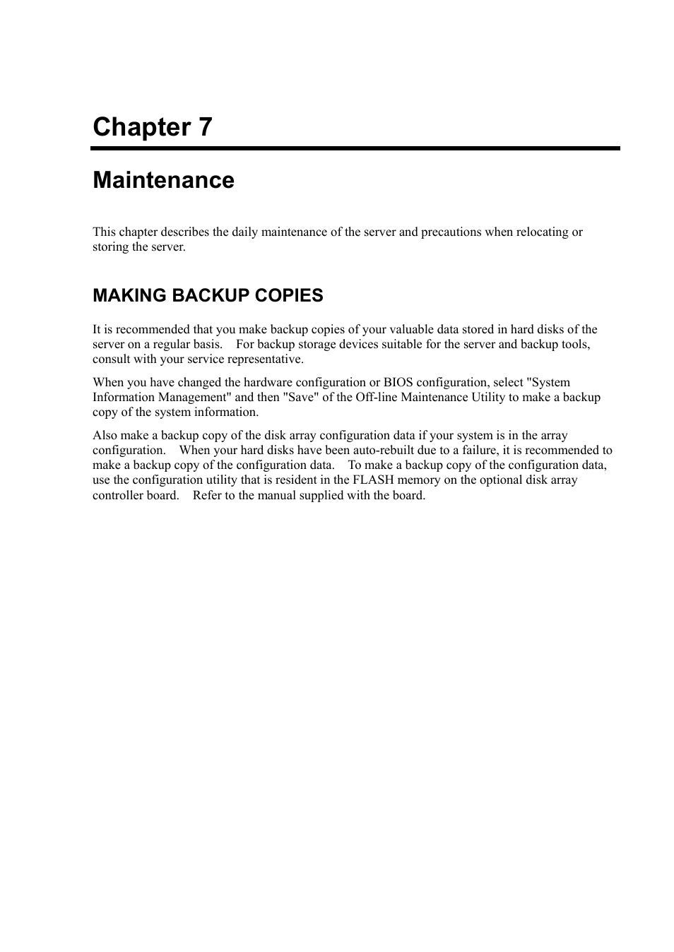 Maintenance, Making backup copies, Chapter 7 | NEC Server 140Rc-4 User Manual | Page 227 / 400