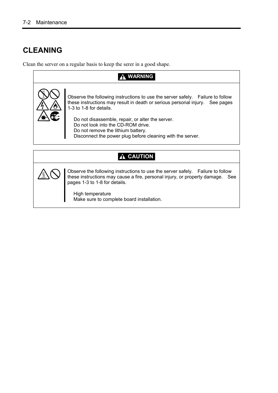 Cleaning, Caution, 2 maintenance | NEC Server 140Rc-4 User Manual | Page 228 / 400