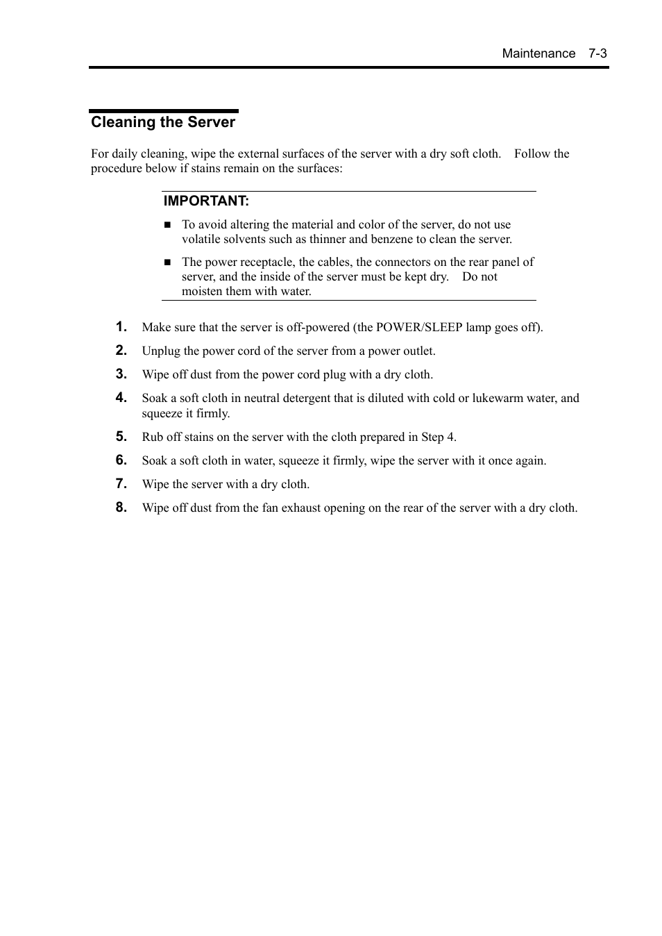 Cleaning the server | NEC Server 140Rc-4 User Manual | Page 229 / 400