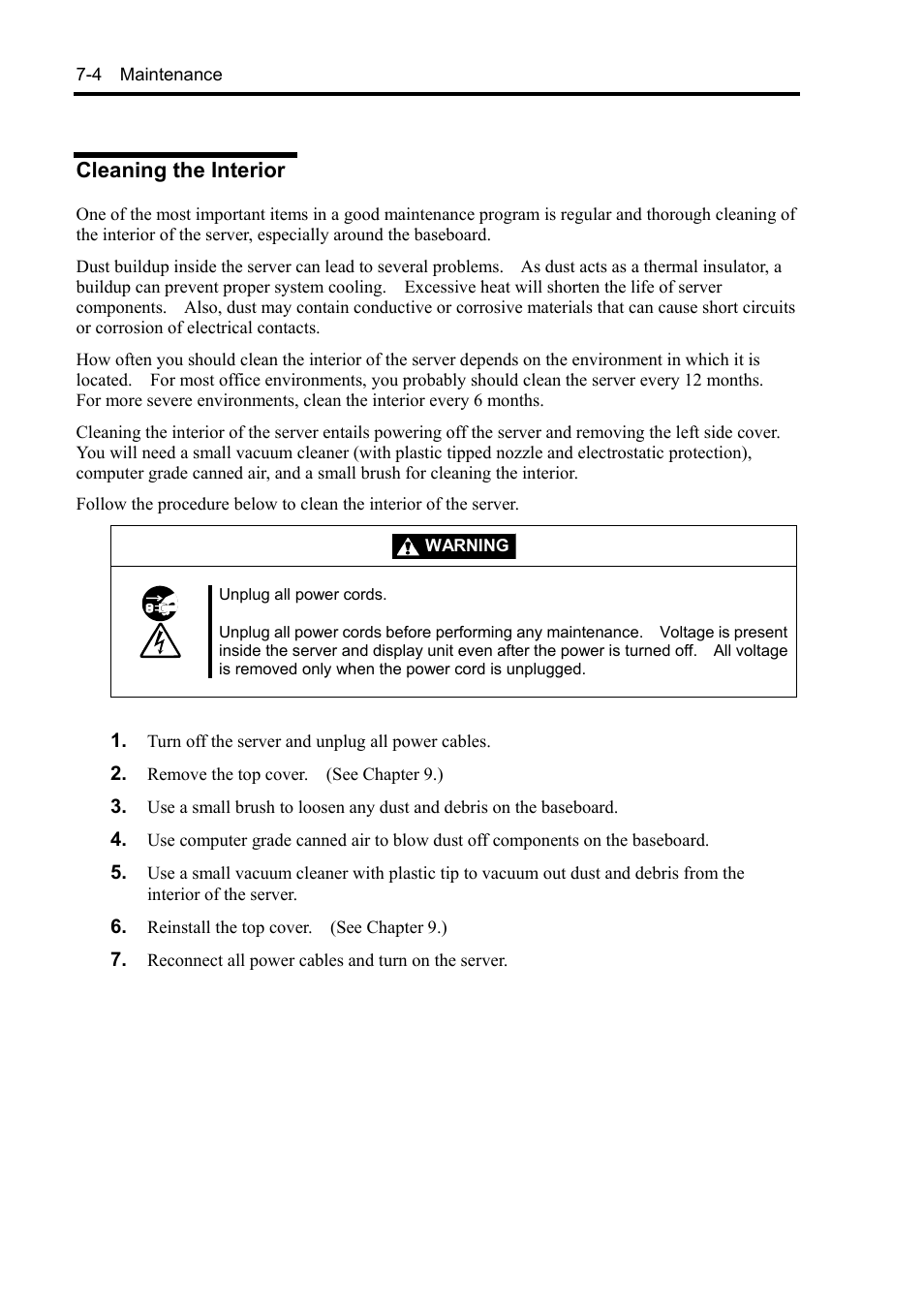 Cleaning the interior | NEC Server 140Rc-4 User Manual | Page 230 / 400