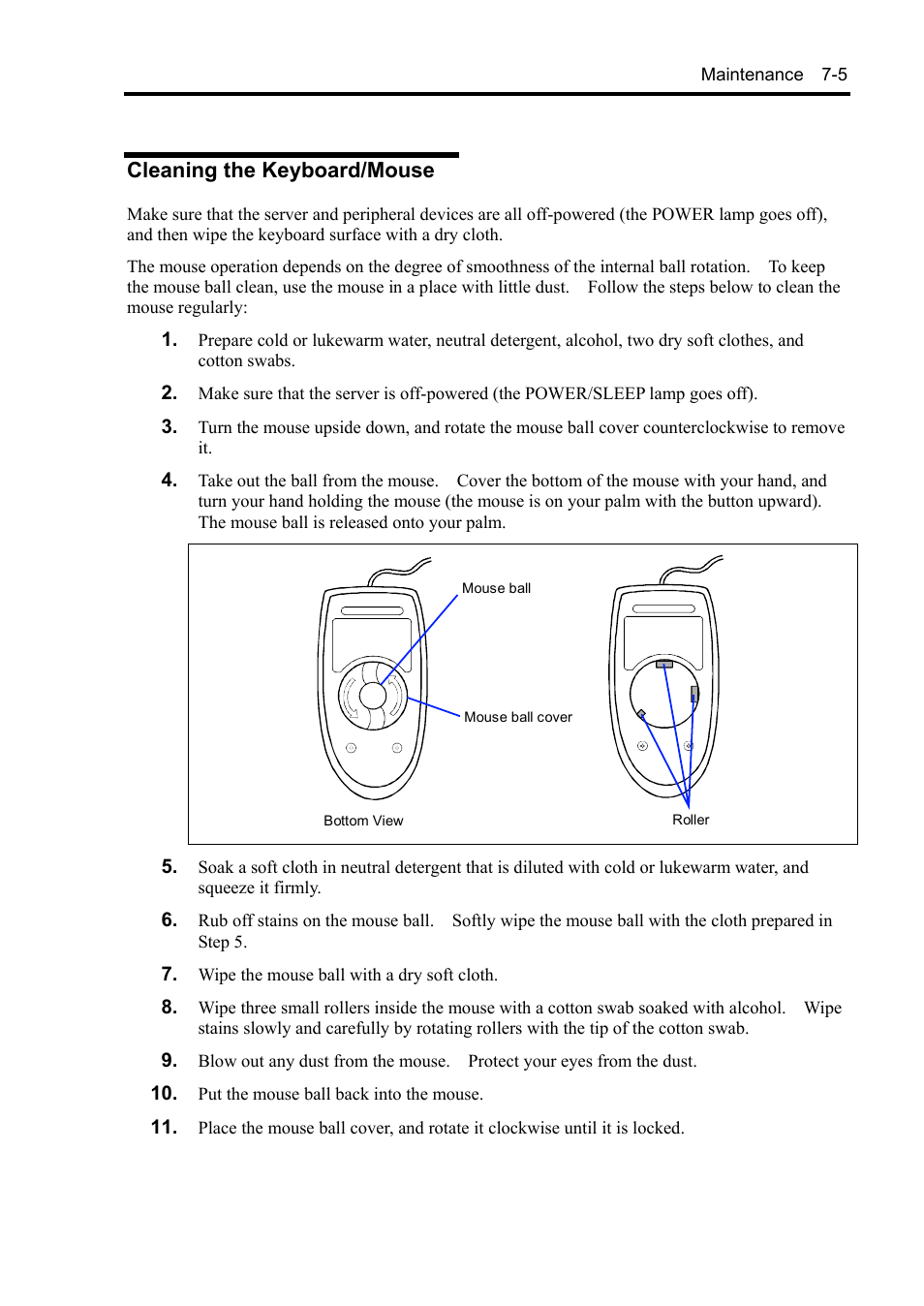 Cleaning the keyboard/mouse | NEC Server 140Rc-4 User Manual | Page 231 / 400