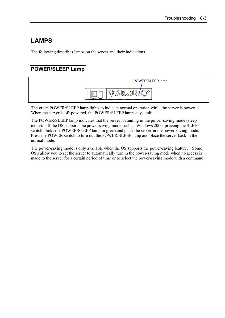 Lamps, Power/sleep lamp | NEC Server 140Rc-4 User Manual | Page 241 / 400