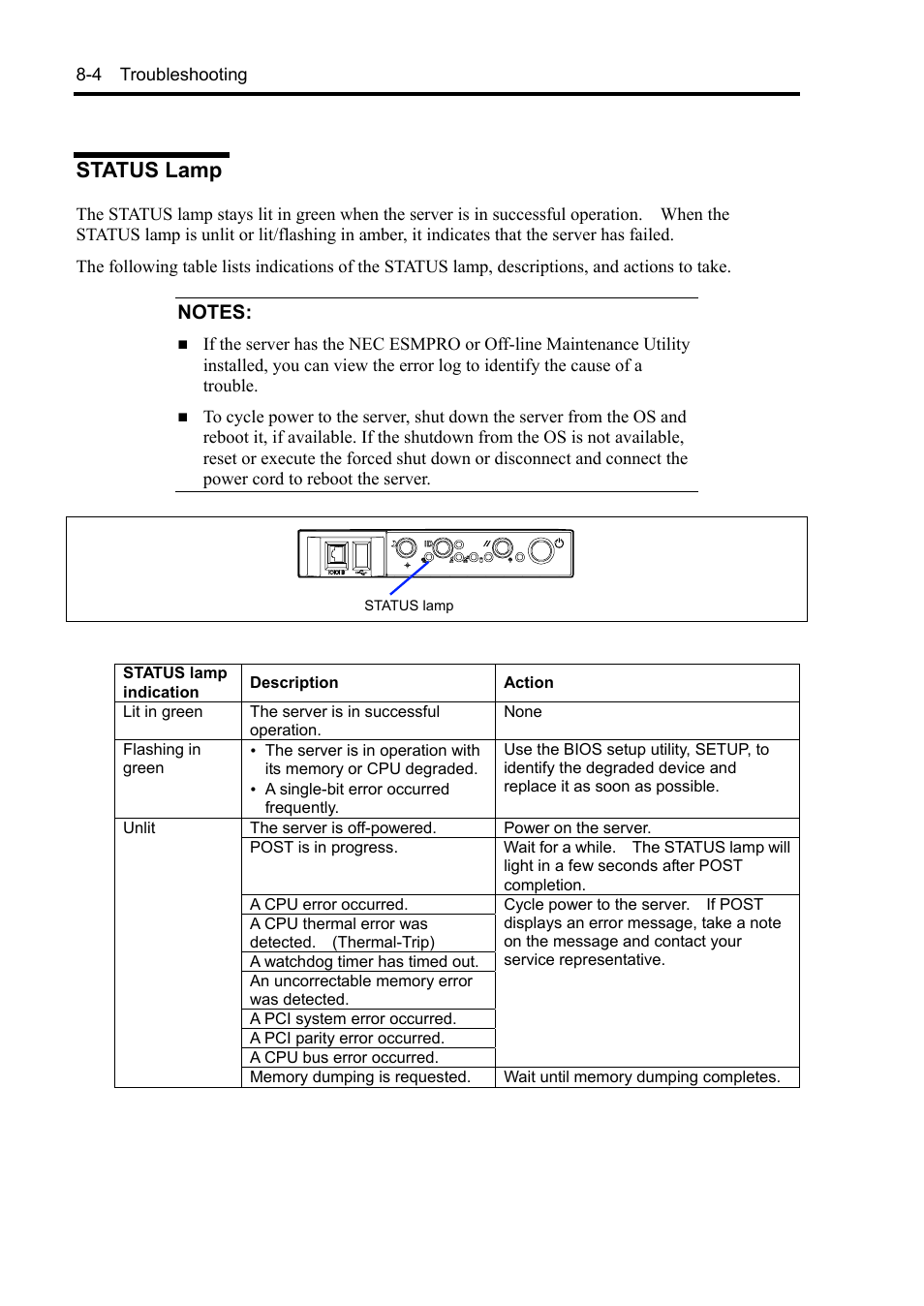 Status lamp | NEC Server 140Rc-4 User Manual | Page 242 / 400