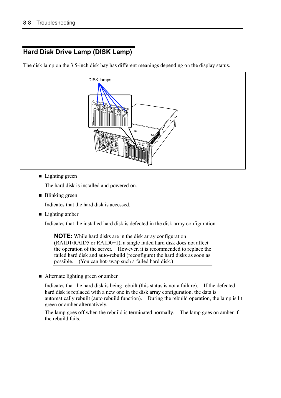 Hard disk drive lamp (disk lamp) | NEC Server 140Rc-4 User Manual | Page 246 / 400