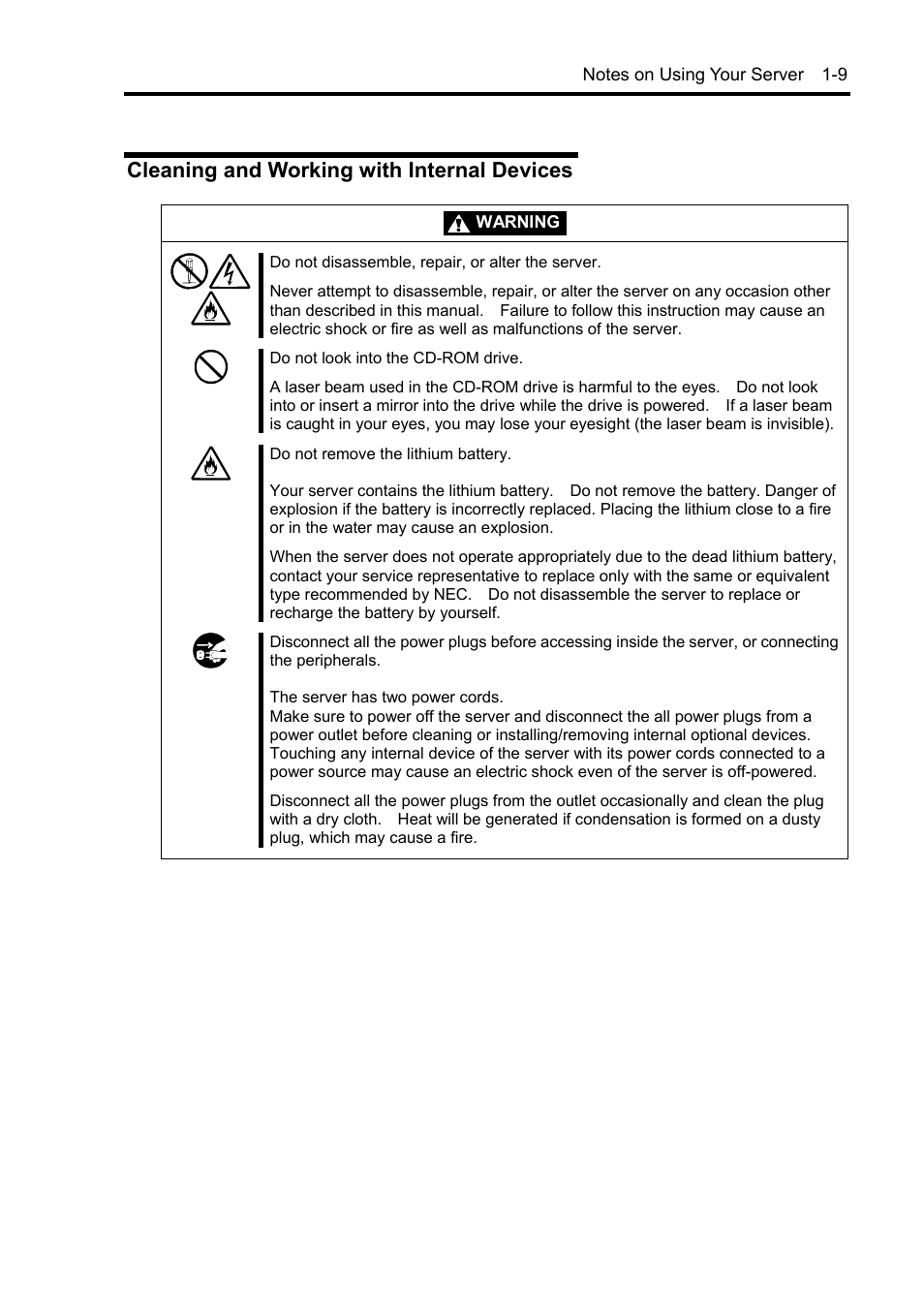 Cleaning and working with internal devices | NEC Server 140Rc-4 User Manual | Page 25 / 400