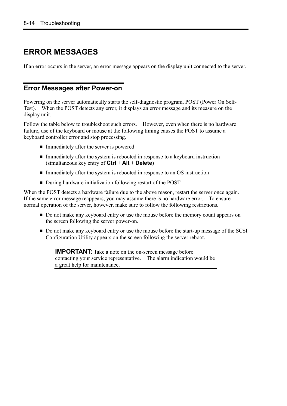 Error messages, Error messages after power-on | NEC Server 140Rc-4 User Manual | Page 252 / 400
