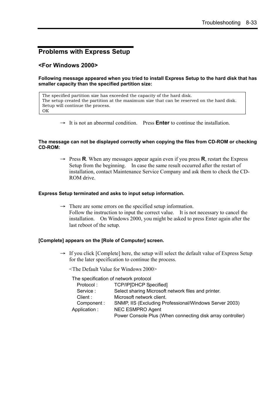 Problems with express setup | NEC Server 140Rc-4 User Manual | Page 271 / 400