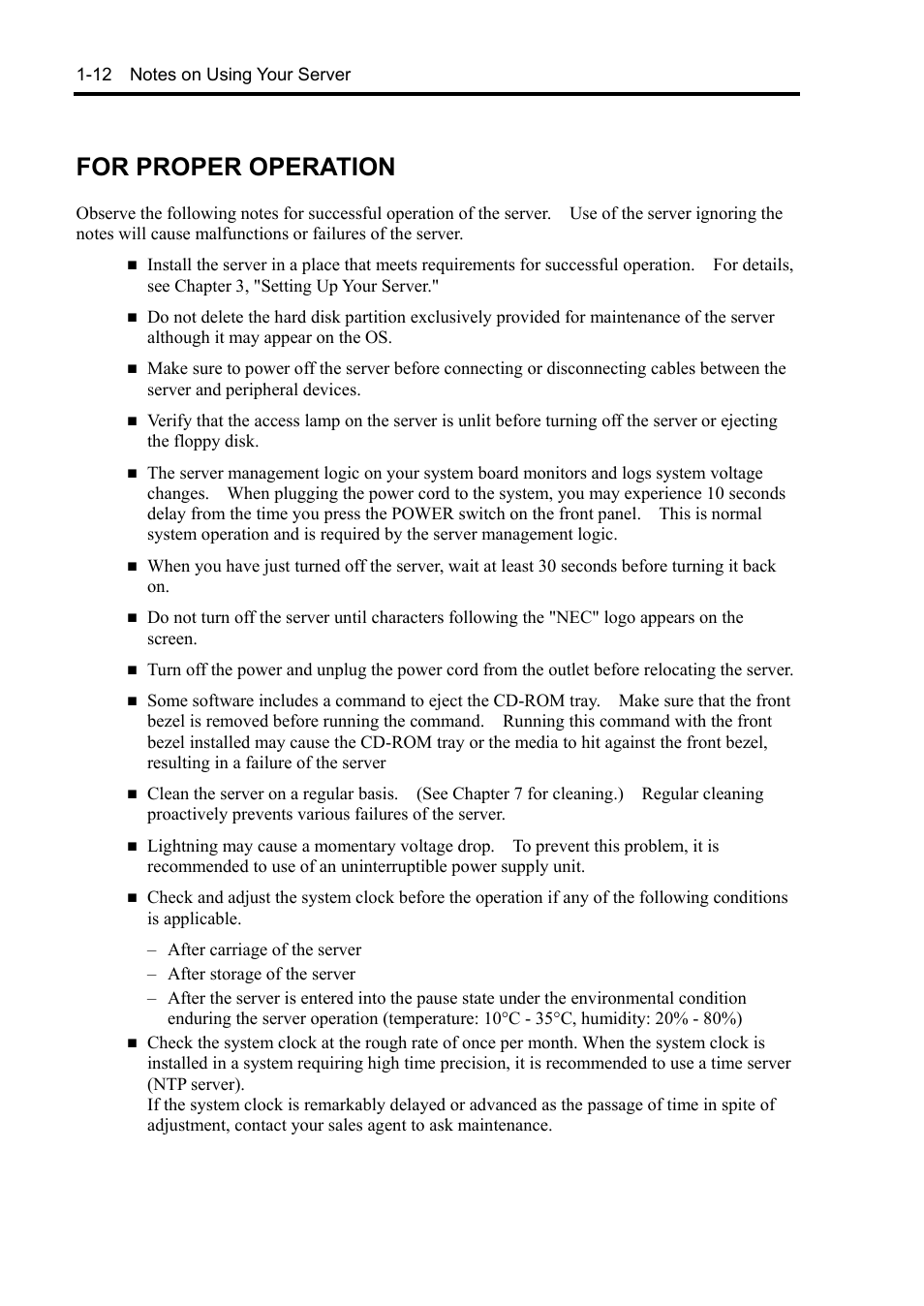 For proper operation | NEC Server 140Rc-4 User Manual | Page 28 / 400