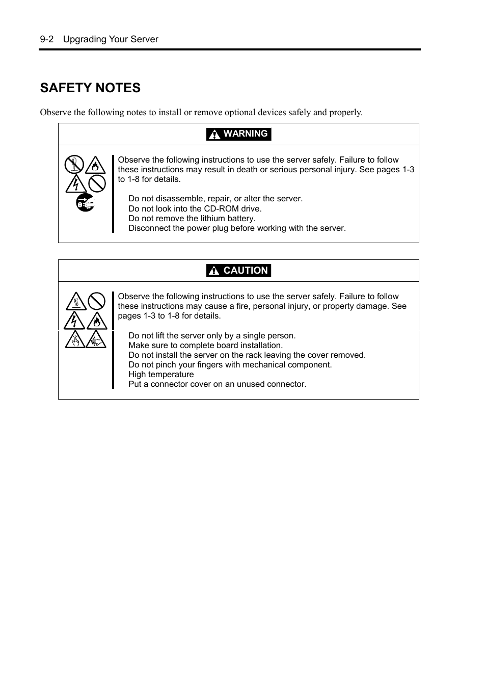 Safety notes, Caution, 2 upgrading your server | NEC Server 140Rc-4 User Manual | Page 288 / 400