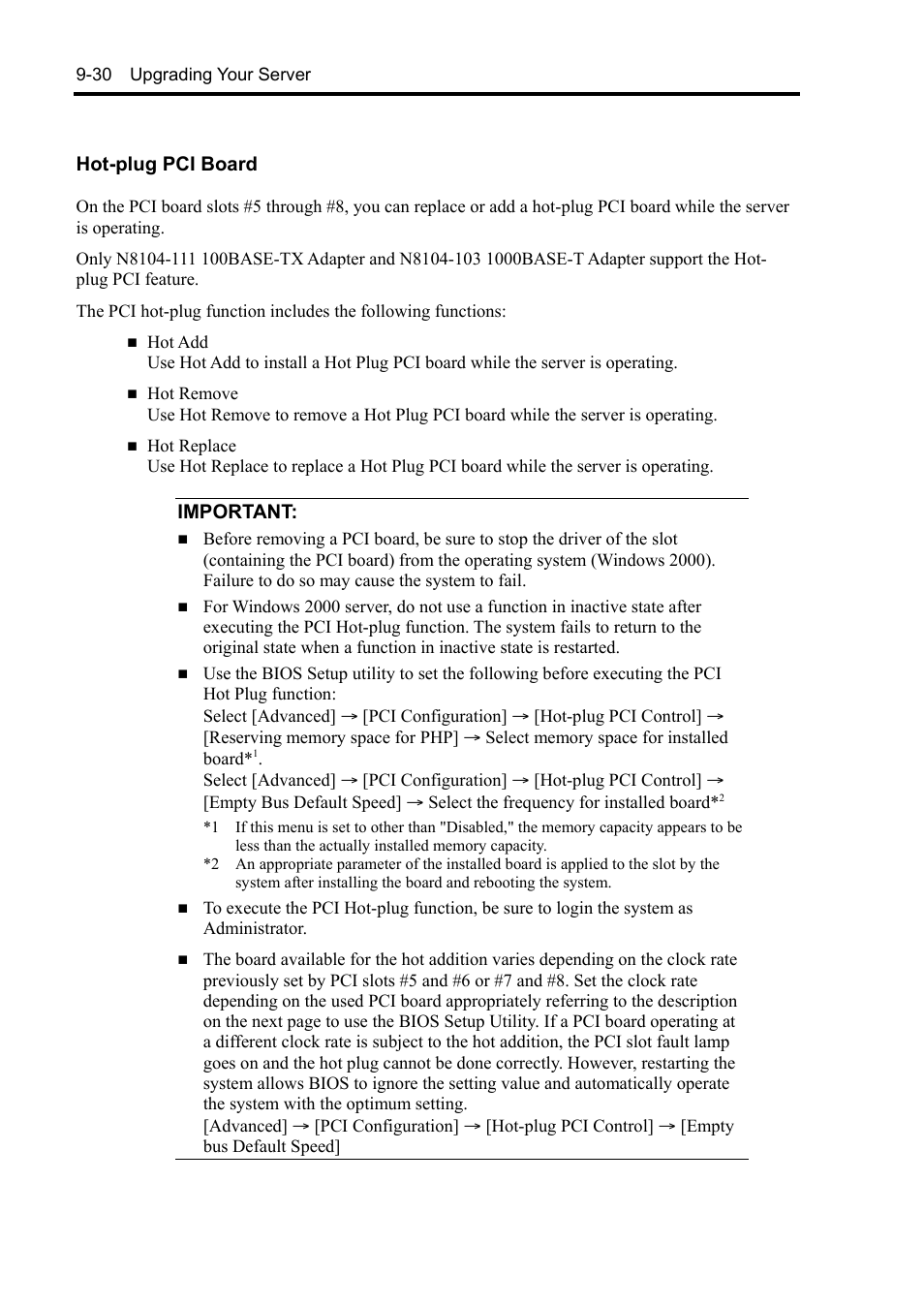 Hot-plug pci board, Important | NEC Server 140Rc-4 User Manual | Page 316 / 400