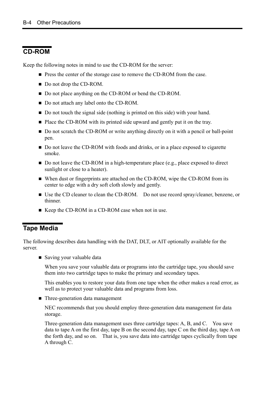 Cd-rom, Tape media | NEC Server 140Rc-4 User Manual | Page 366 / 400